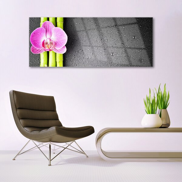 Tablou pe sticla Bamboo Tube floare verde florale roz