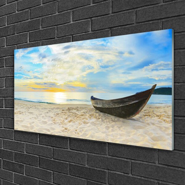 Tablou pe sticla Barca Beach Peisaj Gri Maro