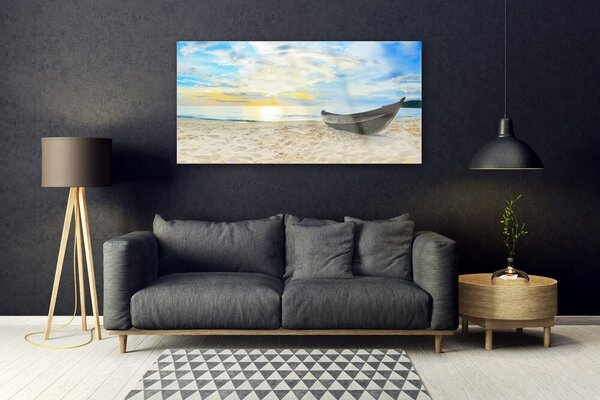 Tablou pe sticla Barca Beach Peisaj Gri Maro