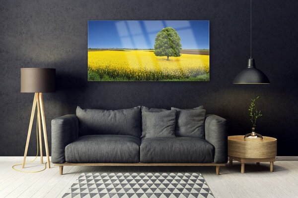Tablou pe sticla Meadow copac Natura Galben Maro Verde