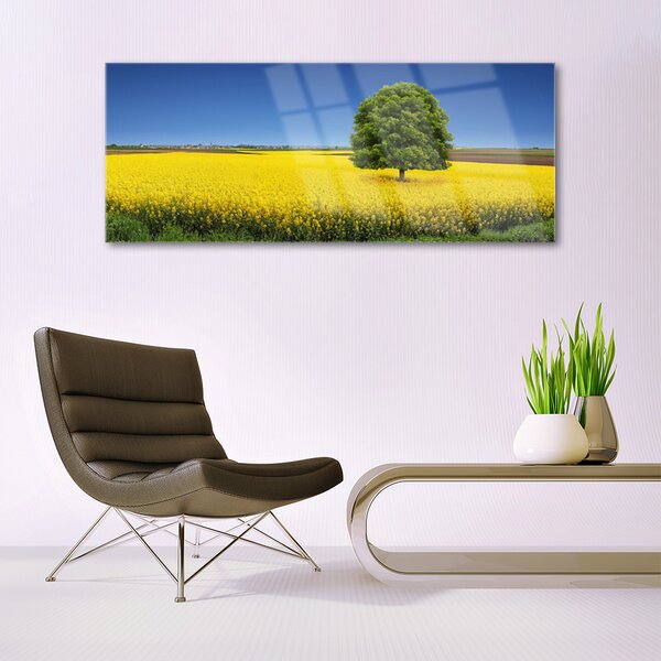 Tablou pe sticla Meadow copac Natura Galben Maro Verde
