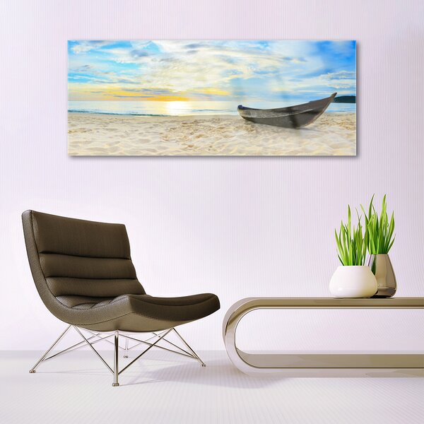 Tablou pe sticla Barca Beach Peisaj Gri Maro