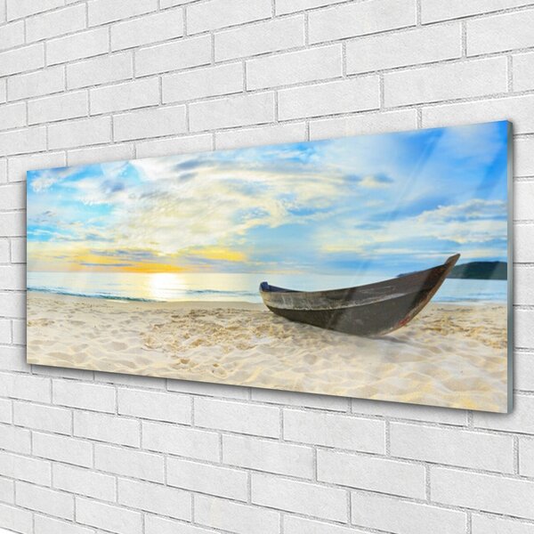 Tablou pe sticla Barca Beach Peisaj Gri Maro