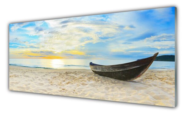 Tablou pe sticla Barca Beach Peisaj Gri Maro