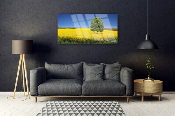 Tablou pe sticla Meadow copac Natura Galben Maro Verde