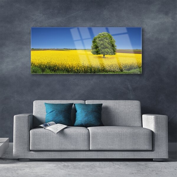 Tablou pe sticla Meadow copac Natura Galben Maro Verde