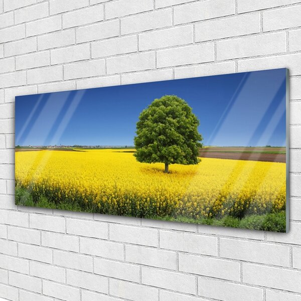 Tablou pe sticla Meadow copac Natura Galben Maro Verde