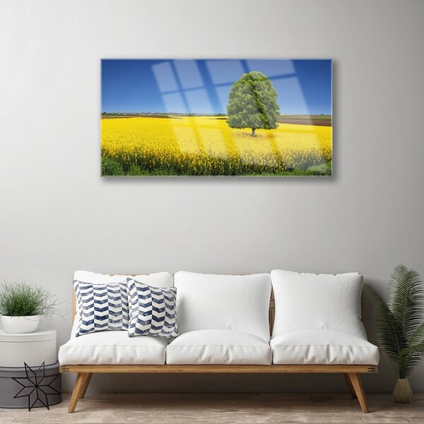 Tablou pe sticla Meadow copac Natura Galben Maro Verde