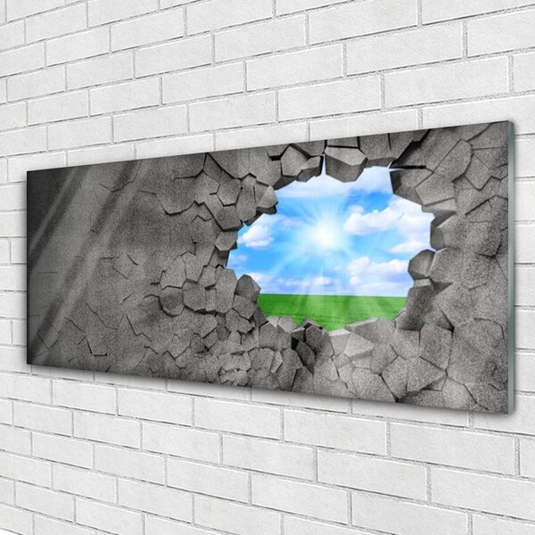 Tablou pe sticla Hole Grass Sky Art Gri Albastru Verde