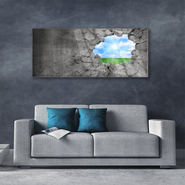 Tablou pe sticla Hole Grass Sky Art Gri Albastru Verde