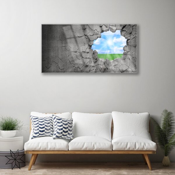 Tablou pe sticla Hole Grass Sky Art Gri Albastru Verde