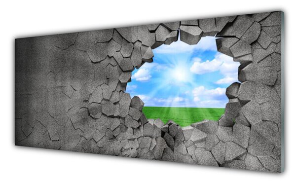 Tablou pe sticla Hole Grass Sky Art Gri Albastru Verde