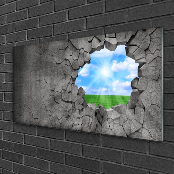 Tablou pe sticla Hole Grass Sky Art Gri Albastru Verde