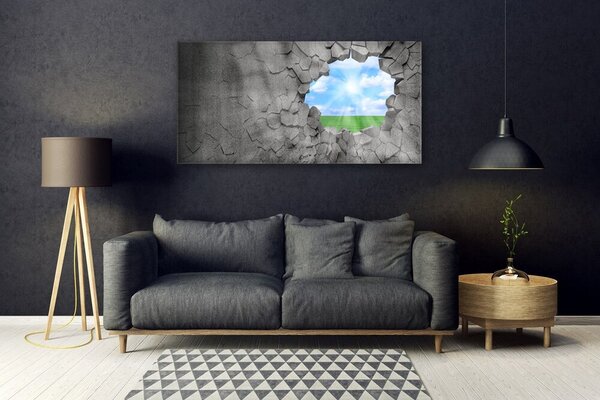 Tablou pe sticla Hole Grass Sky Art Gri Albastru Verde