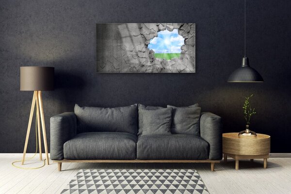 Tablou pe sticla Hole Grass Sky Art Gri Albastru Verde
