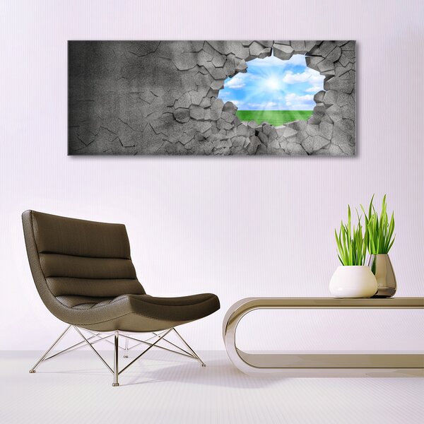 Tablou pe sticla Hole Grass Sky Art Gri Albastru Verde
