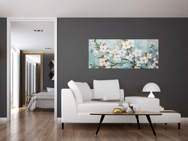 Tablou - Pictură, ramuri de copac înflorit (120x50 cm)