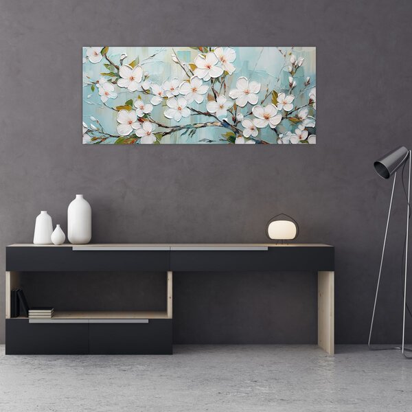 Tablou - Pictură, ramuri de copac înflorit (120x50 cm)