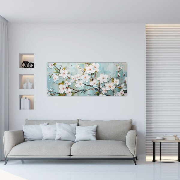 Tablou - Pictură, ramuri de copac înflorit (120x50 cm)