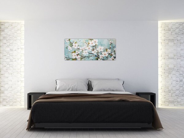 Tablou - Pictură, ramuri de copac înflorit (120x50 cm)