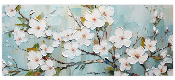 Tablou - Pictură, ramuri de copac înflorit (120x50 cm)