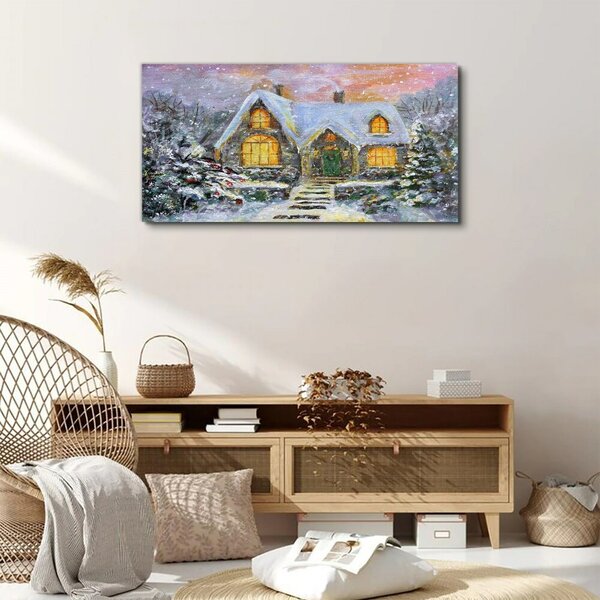 Tablou canvas casa de iarna craciun zapada