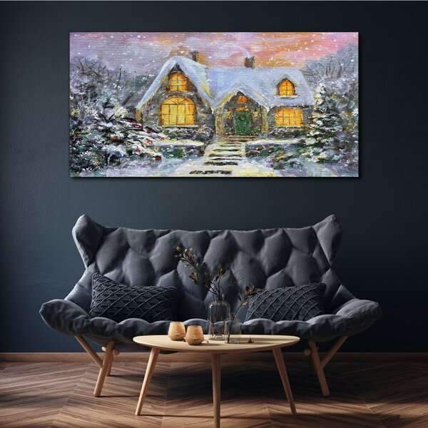 Tablou canvas casa de iarna craciun zapada