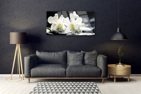 Tablou pe sticla Pietre florale flori alb negru