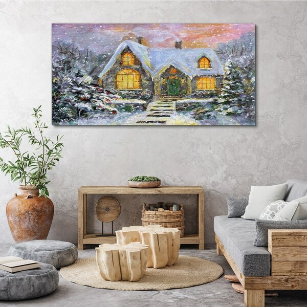 Tablou canvas casa de iarna craciun zapada