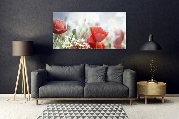 Tablou pe sticla Flori Floral Roșu Galben Alb