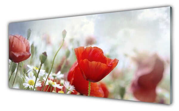 Tablou pe sticla Flori Floral Roșu Galben Alb