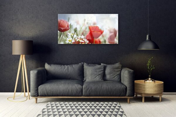 Tablou pe sticla Flori Floral Roșu Galben Alb