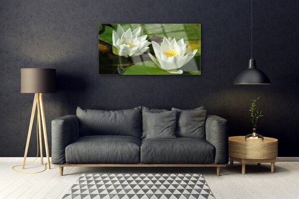 Tablou pe sticla Flori Floral Galben Alb