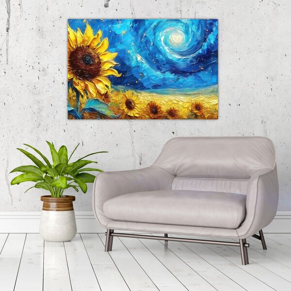 Tablou - Pictura floarea-soarelui (90x60 cm)