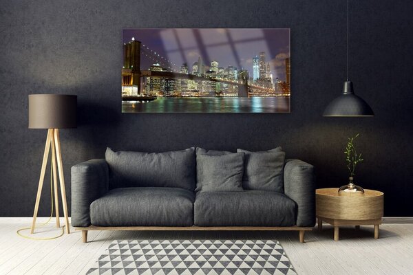 Tablou pe sticla Bridge City Arhitectura Brun Galben
