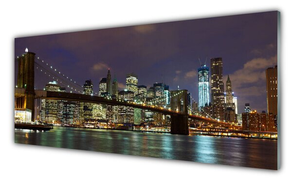 Tablou pe sticla Bridge City Arhitectura Brun Galben