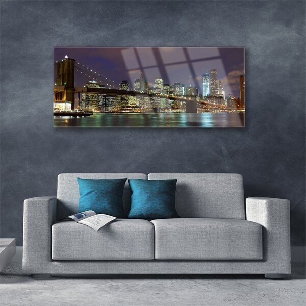 Tablou pe sticla Bridge City Arhitectura Brun Galben