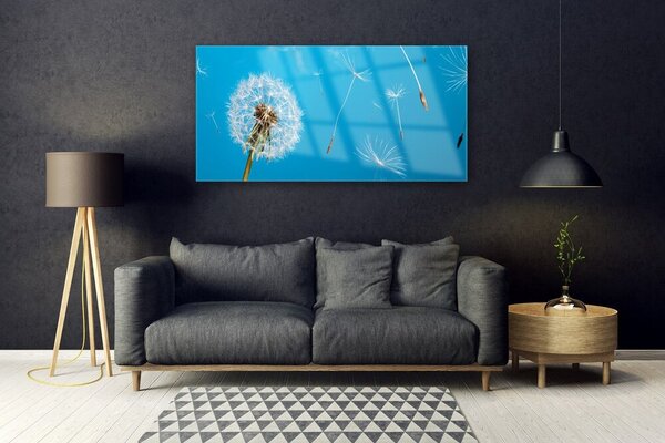 Tablou pe sticla Păpădie Floral Alb