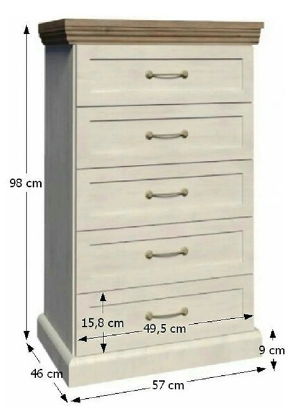 Comoda cu sertare ROYAL KS5, pin nordic/stejar salbatic, PAL melaminat