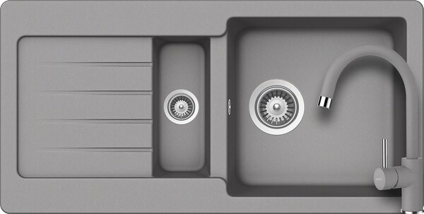Set chiuveta bucatarie Schock Typos D-150S 860 x 435 mm si baterie bucatarie Schock Plutos Cristalite Croma, gri