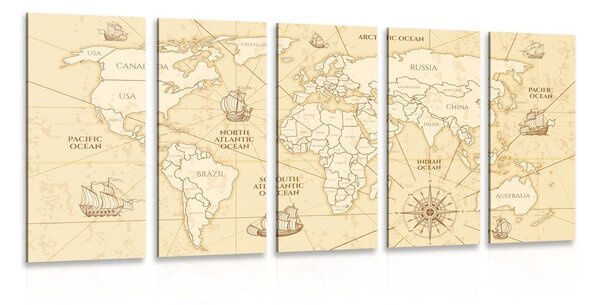 Tablou 5-piese harta lumii cu bărci