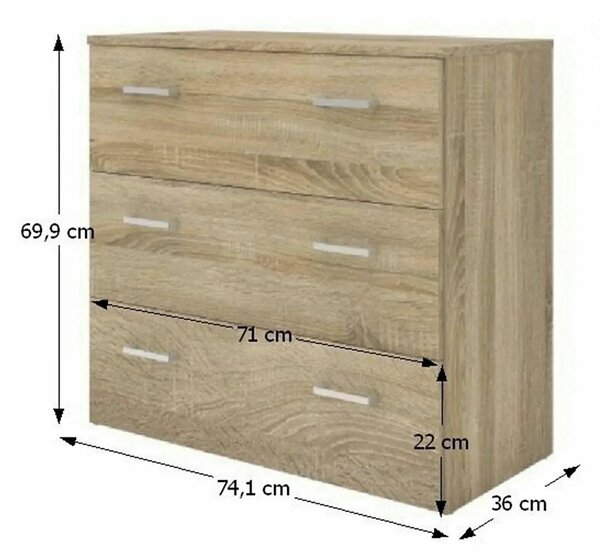 Comoda GARBO 3, stejar sonoma, PAL melaminat, 74x36x70 cm