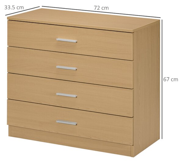 HOMCOM Comodă cu 4 Sertare, Casetieră Versatilă pentru Birou sau Casă, 72x33.5x67 cm, Lemn Natural | Aosom Romania