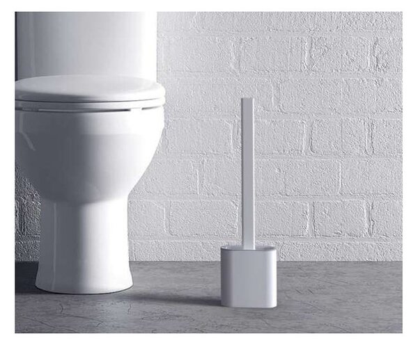 Set perie/suport wc, maner ergonomic, flexibila, adeziv prindere, silicon, 36x9,5x4cm, alb/gri