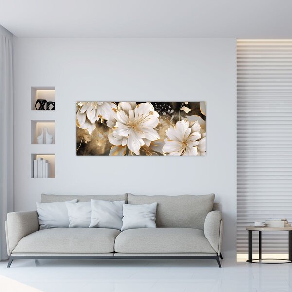 Tablou - Flori în aur (120x50 cm)