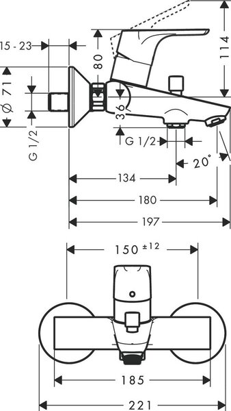Hansgrohe Focus baterie cadă-duș perete crom 31940000