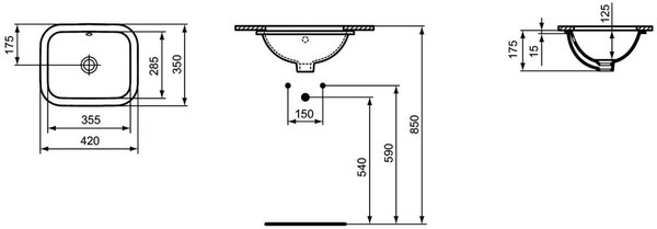 Ideal Standard Connect lavoar 35.5x28.5 cm dreptunghiular sub blat alb luciu E505601