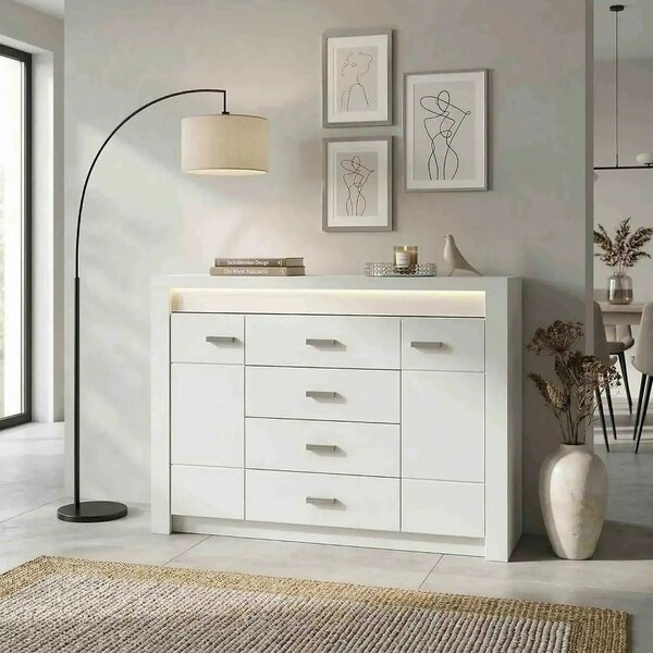 Comoda INFINITY 07, frasin alb, PAL melaminat, 137x42x104 cm