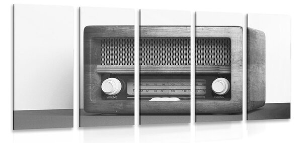 Tablou 5-piese retro radio în design alb-negru