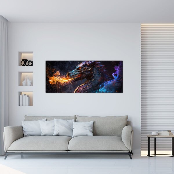 Tablou - Dragon scuipând flăcări (120x50 cm)